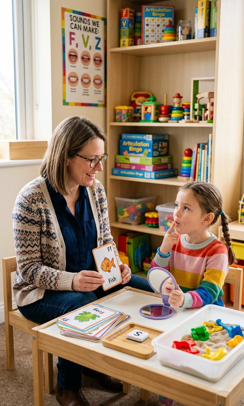 A child participating in a speech therapy activity
